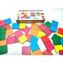 Brinquedo Domino Jogo Educativo Cores 28pcs Madeira Mdf - Multicolorido - Visão 4