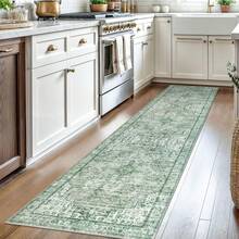 2x8 Sage Green Runner For Hallways, Non-Slip Printed Washable Kitchen Runner, Vintage Boho Rug With Non-Shedding, Soft Medallion Floor Carpet For Laundry Bedroom Entryway - 綠色 - 查看 2