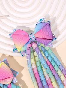 2pcs Colorful Shiny Korker Hair Clips, Suitable For Girls, Ombre Rainbow Color Hair Clips, Multi-Tail Design, Satin Alligator Clips, Shiny Teenage Hair Accessories, Gift For Girls - Multicolor - View 7