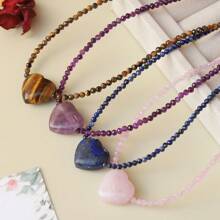 1 Stück Halskette aus Naturstein mit Amethyst-Herzanhänger-Design, perfekt als Geschenk zu Valentinstag, Erntedankfest, Muttertag und Frauentag.