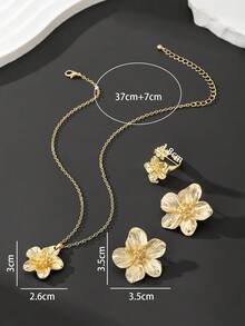 1 件波西米亚风格优雅金色五瓣花吊坠项链、1 对耳环、1 枚戒指首饰套装，适合度假、旅行、音乐节佩戴，易于搭配（无礼盒） - 金黃色 - 查看 6