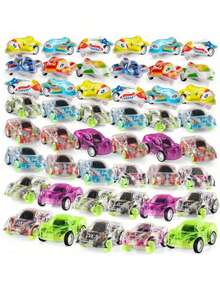 10/20/30 piezas Pequeños coches de juguete de inercia transparentes de doble capa para niños, con forma de avión y vehículo de ingeniería - Multicolor - Ver 1