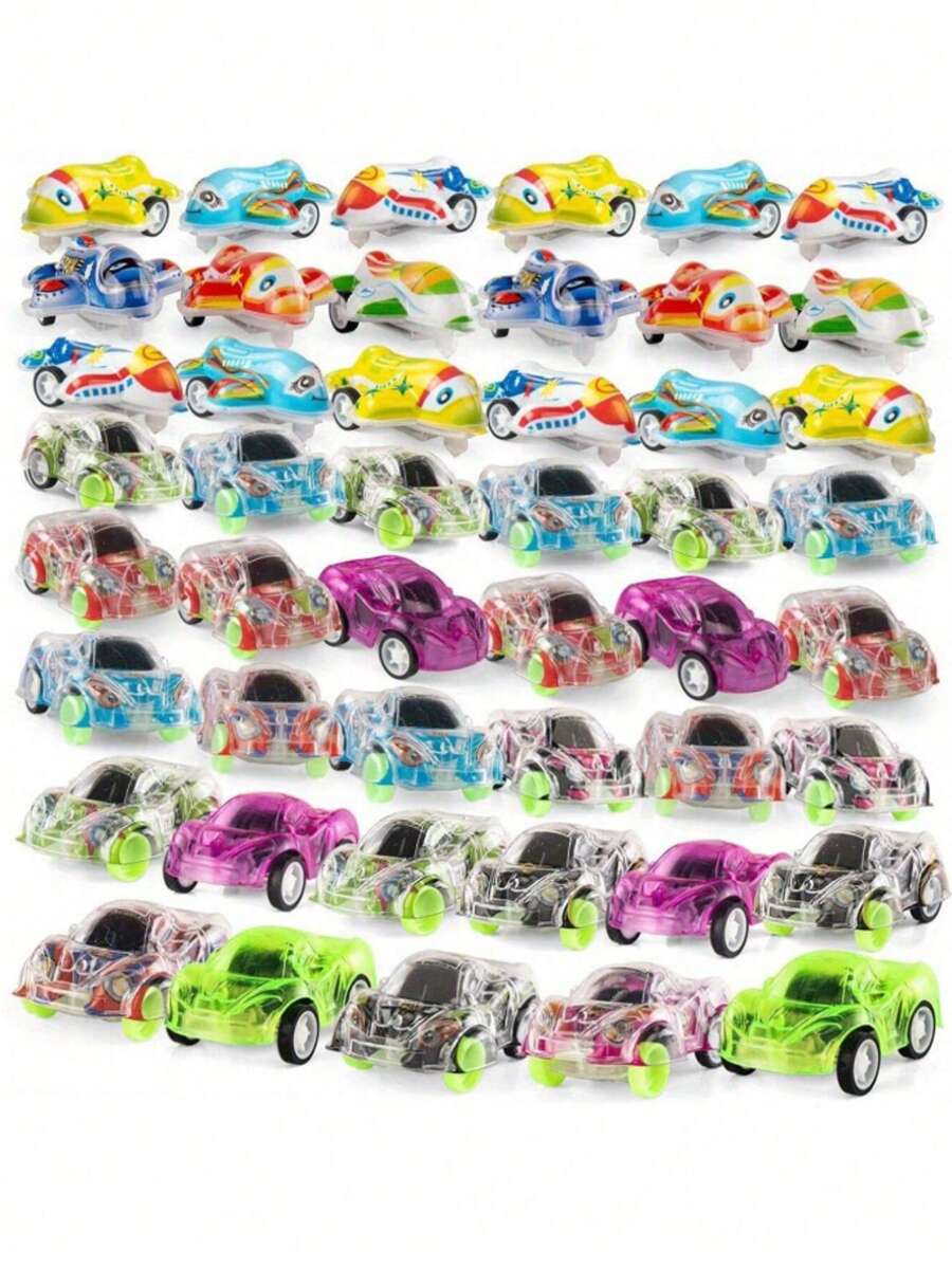 10/20/30 piezas Pequeños coches de juguete de inercia transparentes de doble capa para niños, con forma de avión y vehículo de ingeniería - Multicolor - Ver 1