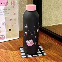 1个500毫升黑色保温杯，带蝴蝶结装饰，腊肠犬和爱心图案，简约黑粉少女风咖啡杯 - 彩色 - 查看 11