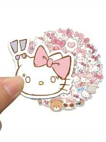 Sanrio 50pcs/Set Hello Stickers Kittyes Character Seals PVC Material Single Use Irregular Shape Matte Finish Novel Decoration For Phones Laptops Scrapbooking DIY Projects