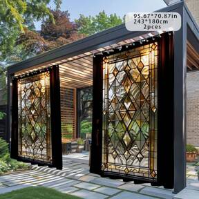 Outdoor Curtain, Semi-Transparent Printed Glass Door Pattern 2D, Machine Washable For Patio, Gazebo, Yard, Garden, Bathroom, All Seasons With Hooks, 1pc/2pcs Shading Window Curtains, Toilet Cover, Bathroom Accessories, Bathroom Decor, Suitable For New Year, Valentine's Day, Easter, Christmas Holiday Decoration
