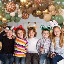 Bộ 142 vòng hoa bóng bay động vật hoang dã Jungle Zoo, trang trí sở thú bằng bóng bay màu xanh lá cây xô thơm và nâu, bóng bay in hình động vật, chủ đề lá cọ rừng rậm, thích hợp cho tiệc chào đón em bé, tiệc sinh nhật bé trai/bé gái - màu xanh lá - Xem 3