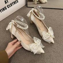 Nuove scarpe singole da donna con tacco alto a punta, spesse e con cinturino in raso, stile profumo, piccole