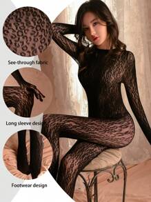 Body de lencería sexy con estampado de leopardo transparente y malla, traje de mujer erótico, body con prendas de vestir sexy