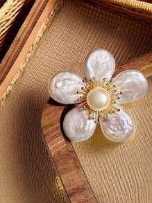 1 pieza Broche de flor de perla de estilo barroco de lujo, Alfiler de solapa de mujer de gama alta, Accesorio de clip de suéter elegante de moda para dama