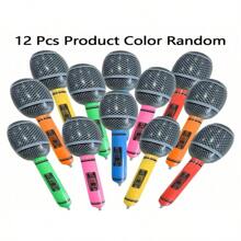 12pcs/6pcs Inflatable Microphone Props, PVC Microphone Entertainment Performance Stage Decor Inflatable Party Props Balloons Gifts, Inflatable Microphone Set - Modern Style, No Electricity Needed, No Feather, Suitable For Christmas, Halloween, Light Festival, Thanksgiving, Birthday Party And Music Festival Celebrations (Random Color)
