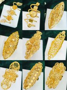 1 pieza Anillo alargado de dedo con baño de oro de cobre a la moda para mujeres, adecuado para bodas, fiestas, bailes de graduación, Día de la Madre, cumpleaños. Anillo abierto y ajustable.
