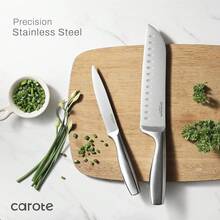 CAROTE 11 Pieces Knife Set With Block For Kitchen, Stainless Steel Razor-Sharp Blade, Triple Riveted Ergonomic Handle, Wooden Magnetic Block, Essential Knife Block Set, Beigeprompt Goods - Black-sS - View 4
