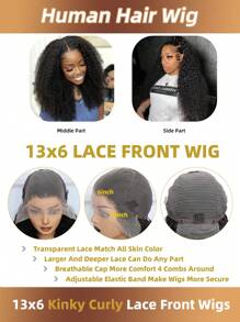 Peruca de Cabelo Humano Encaracolado e Crespo, Peruca de Cabelo Humano 13x6 Frente de Laço, Peruca Frontal de Laço Transparente Encaracolada e Crespa, Densidade de 180% para Mulheres, Cabelo Humano Brasileiro Afro Encaracolado Pré-Tricotado, Nós Pequenos 180% 18 20 22 Polegadas, Linha de Cabelo Natural, Uso para Festa, Feriado, Festivais