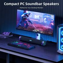 Wired Computer Speakers PC Desktop Speakers 3D Surround Sound High Fidelity Clear Stereo With LED Atmosphere Light, Computer Sound Bar For Laptop Desktop, USB Powered, 3.5mm Audio Cable - Black