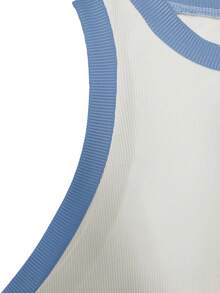 2pcs/Set Women Color Block Sleeveless T-Shirt And Mini Skirt - Blue - View 3