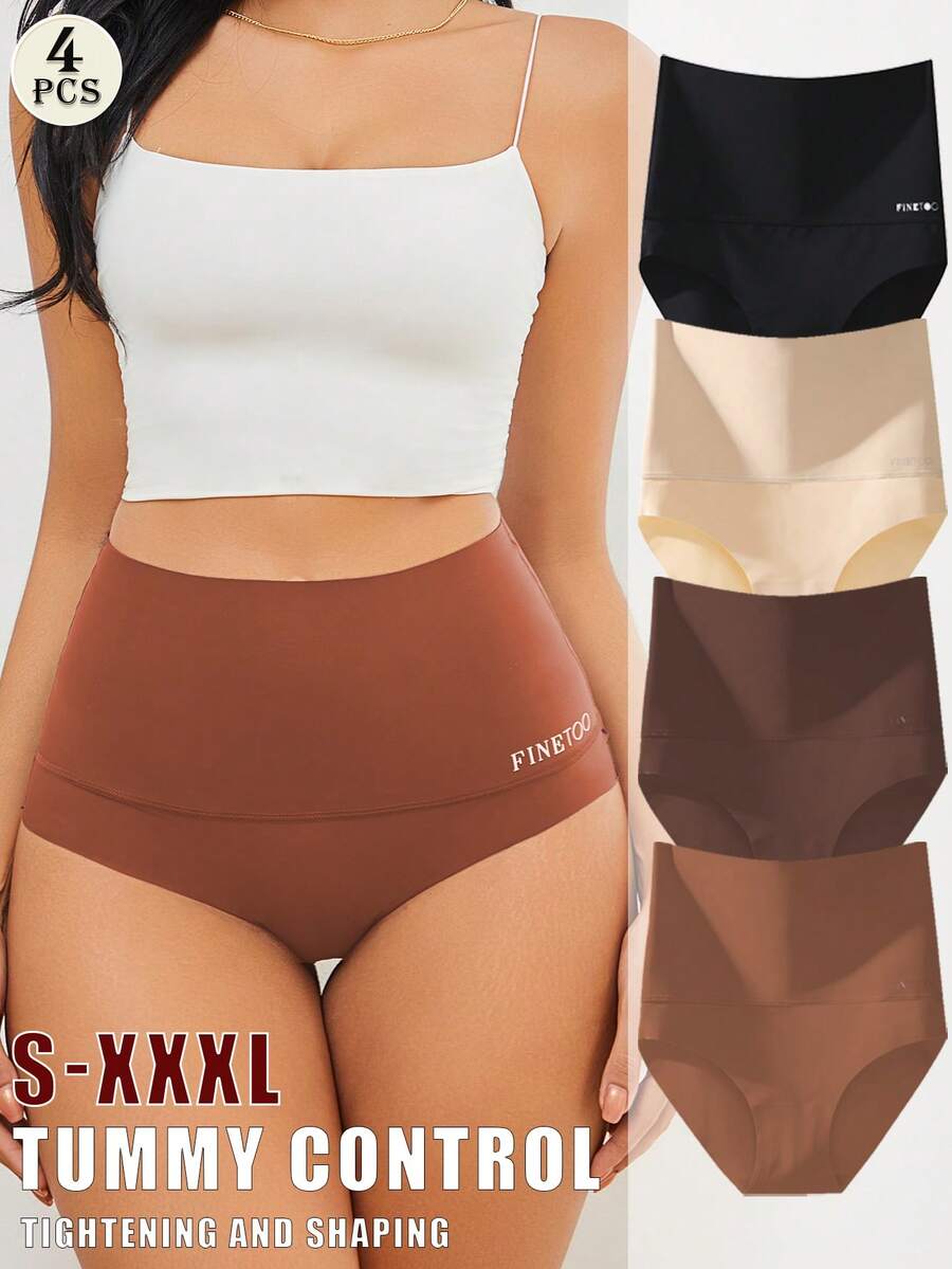 4Pcs Tummy Control Underwear For Women High Waisted Nylon Brief No Show Womens Bikini Seamless Panties, S-XXXL - Nhiều màu - Xem 1