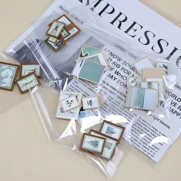 1set Miniature Mural Photo Frame Model, Suitable For Miniature Scene Decoration Ornaments, Mini Doll House Ornaments, Miniature Scene Living Room, Bedroom Furniture Model Accessories, Decorative Art, Bonsai Furniture Ornaments, DIY Scene Accessories