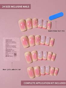 探索指甲魅力的魔力，24 件中号方形法式尖头按压指甲，渐变和水钻设计，易于佩戴的丙烯酸假指甲套装，包含 1 件果冻胶和 1 个指甲锉，适合女性和女孩的日常生活和各种派对使用 - 彩色 - 查看 3