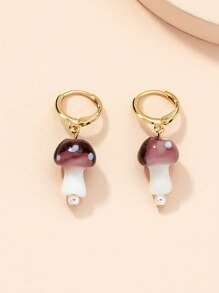 1 par de aretes novedad en forma de champiñones, joyería delicada para damas de honor