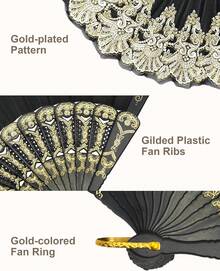 Handheld Chinese Folding Fan Hand Fans For Women Foldable Bulk For Party Wedding Church Dancing (Black) - Black - View 2