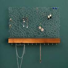 Earring Holder Organizer Hanging Jewelry Organizer Wall Mounted Earing Holder With Wood Base Acrylic Holder For Stud Earrings Necklaces Earrings Bracelets Rings - Brown - View 1