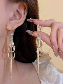1 par de pendientes de estilo europeo y americano clásico, elegantes, de doble capa con borlas en forma de gota de agua, diseño minimalista y sofisticado para estilizar el rostro