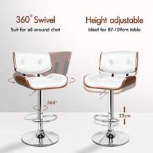 ALFORDSON Bar Stool, Height-Adjustable Swivel Kitchen Stool, Odette Wooden Counter Stool, Gas Lift, Buttoned PU Leather, Black - White - View 5