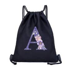 Drawstring Bag School Backpack Sport Bag Women's Fashion Shoulder Backpacks Canvas Shopping Bag Organizer For Travel Cycling Hiking Woman Large Capacity Storage Shopper Bags Initial Name A To Z Letter Print - Black - View 9
