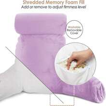 Nestl Reading Pillow With Shredded Memory Foam Includes 2 Neck And Lumber Support Pillows, Designed For Sitting Up In Bed And Couch, Back And Arms Adjustable Support For Adult &Amp; Teens, Lavender - 24 - 薰衣草 - 查看 5