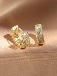 rakol Cubic Zirconia Decor Hoop Earrings - Yellow Gold - View 5