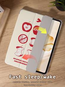 1 Stück transparenter Bleistifthalter 3-Falten Eat Rot Apfel Buchstaben bemalt Tablet Hülle, integrierter Stylus Schlitz, 3-fach Ständer, TPU weicher Kantenschutz stoßfest verschleißfest, magnetischer Schlaf/Wachs, kreativ/lustig/nicht geeignet/personalisiert/minimalistisch/rot, kompatibel mit iPad Mini4/Mini5/Mini6/Mini7/Air/Air2/9.7/10.2/10,5/Air4/Air5/10