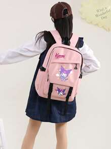 Sanrio Sanrio Kuromi 1pc/3cps Set Back To School Backpack Set,Summer Large Capacity Multi-Piece Backpack&Crossbody Bag&Clutches Laptop Compartment School Bag Simple Casual All-Purpose Backpack Purse Solid Color Nylon School Backpack With Adjustable Strap& Multi Pockets Bookbags Lightweight Portable Zipper Bag Pack Back To School School Supplies