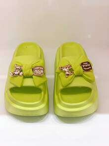 Revreal Black Platform Slides with Bow Accent可愛基本款沙灘Casual休閒Outdoor戶外 - 黃色 - 查看 3