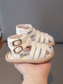 1 Pair Children's Sandals, Girls Toddler Fashion Roman Shoes, New Soft Bottom Baby Prewalker Shoes, Anti-Slip Versatile Little Kids Beach Shoes, Suitable For Summer - Beige - View 4