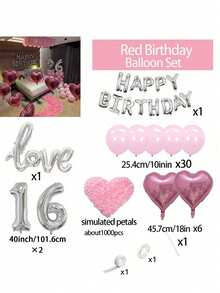1042 件粉色生日派对装饰物、16 英寸银色生日快乐横幅、1000 片假玫瑰花瓣、40 英寸巨型铝箔数字气球，适合女性生日派对、单身派对、情人节派对 - 彩色 - 查看 15