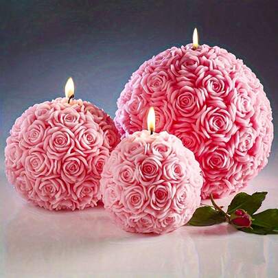 1PC Multi Size Rose Ball Candle Silicone Mold, DIY Cement Resin Aromath Soaps Mould, Candle Making Accessories Wedding Gifts, For Home Decor, Room Decor