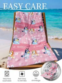 Bluey 1 pieza Toalla de playa de Bluey, toalla de baño con el diseño de Bluey y sus amigos, toalla de moda para la playa, toalla de baño súper absorbente y cómoda de microfibra, ligera y portátil, que protege del viento y el sol, resistente a la arena, para usar en verano, vacaciones y baño, disponible con o sin bolsa de almacenamiento