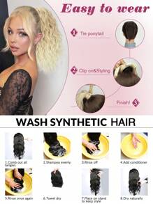 Extension de queue de cheval, rallonge de cheveux synthétique bouclée à effet vague d'eau, conception de poche en maille invisible, perruques convenant à l'usage quotidien des femmes