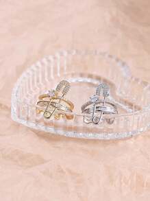 1 peça broche de estrela com strass estilo minimalista e conjunto de anel de cobre, adequado para casais, uso diário, festa, presente de festival