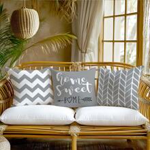 4pcs Minimalist Geometric "Sweet Home" Decorative Pillow Cover Set, Single-Sided Printed Soft Peach Velvet Fabric, 45cm*45cm Pillow Sham Suitable For Bedroom, Living Room, Sofa, Party Decoration, Decorative Cushion Cover Gift