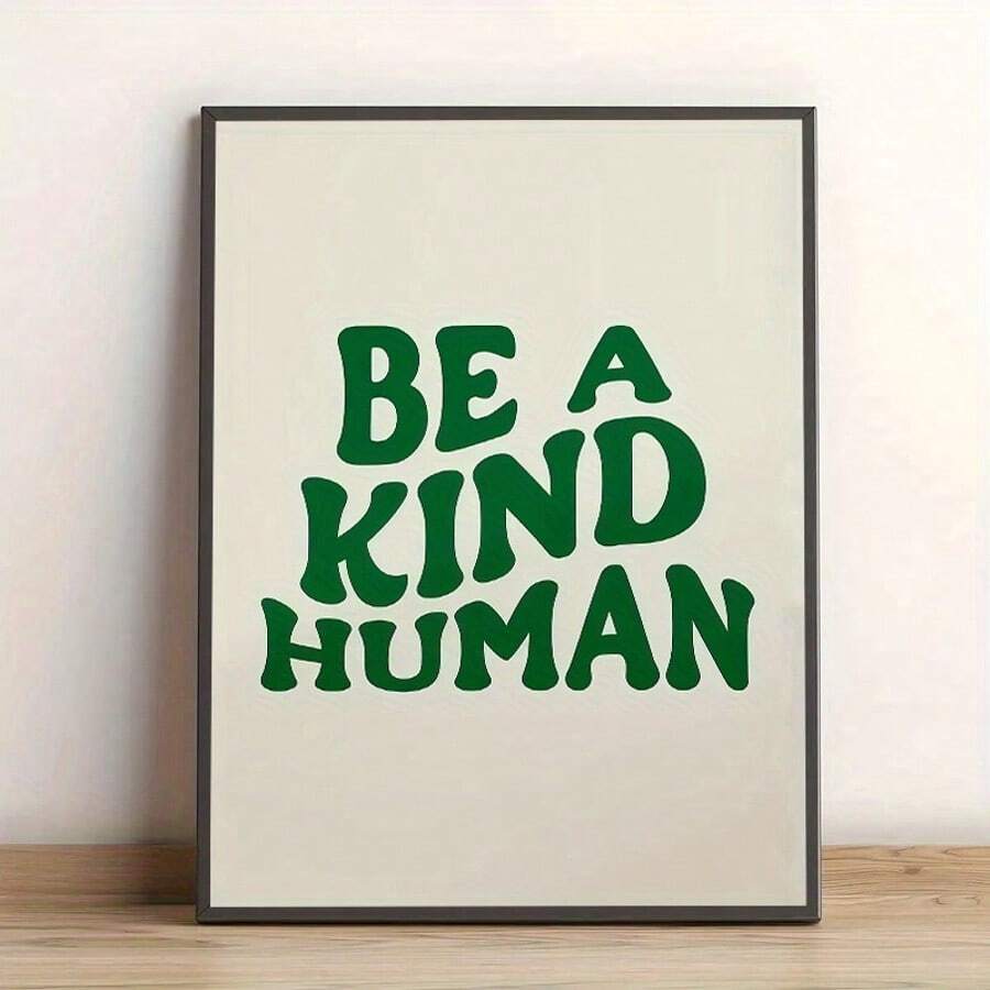 [复古善良人类帆布印刷] 1 件“做个善良的人”绿色励志名言帆布墙艺术，11.8x15.7 英寸，无框，复古装饰适用于卧室、客厅、办公室、学校、教室、艺术用品、教学海报 - 彩色 - 查看 1