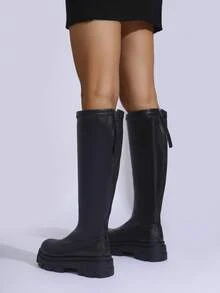 Women's Solid Color Over-The-Knee Boots With Back Zipper, Comfortable Fashion Versatile Boots For Petite - Black - View 8
