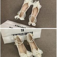 Nuove scarpe singole da donna con tacco alto a punta, spesse e con cinturino in raso, stile profumo, piccole