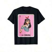 La Chingona Mexican Slang  Bingo Cards T-Shirt, 100% Cotton, Birthday, Valentine's Day, New Year Gift, Suitable For Men, Women, Family And Friends, Black Casual Short-Sleeved Crew Neck T-Shirt Sizes S To 3XL Tee Summer - 黑色 - 查看 1