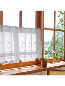 1 pieza de cortina/cenefa corta de encaje francés liviano con ojales, transparente y versátil para todas las temporadas - Mariposa - Ver 16