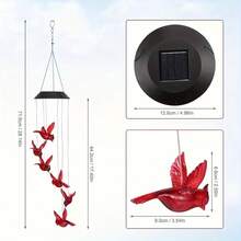 1/2/4pcs Solar Powered Wind Chimes, Outdoor Garden Yard Decor, Cardinal Bird, Home Party Night Garden Decoration Valentines Day Gifts - Solar Red Bird Wind Chime Light - View 12