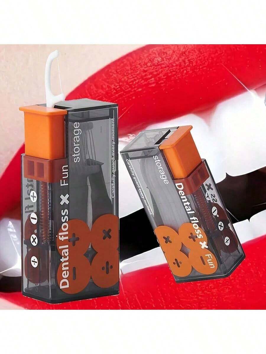 1pc Dental Floss Storage Box, Portable Home Creative Lighter Style, High-End Portable Automatic Toothpick Box - Màu xám đen - Xem 1