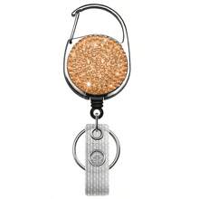 1pc Colorful Rhinestone Inlaid ABS Plastic Retractable Badge Reel, ID Card Holder With Belt Clip And 360 Degree Swivel Back To School