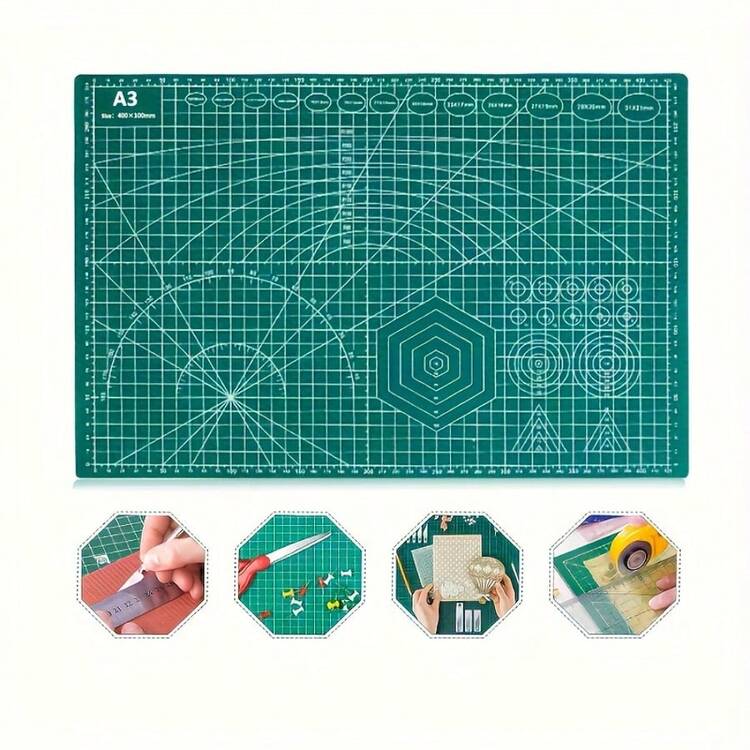 1 tấm thảm cắt chống trượt tự phục hồi khổ A3 18"X12" làm bằng nhựa PVC giả da dùng cho trường học, Quay lại trường học - màu xanh lá - Xem 1